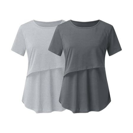 

asdoklhq Maternity Clothes for Women Clearance Pregnant Womens Nursing Solid Color Round Neck Short Sleeve Round Neck Breastfeeding Blouse