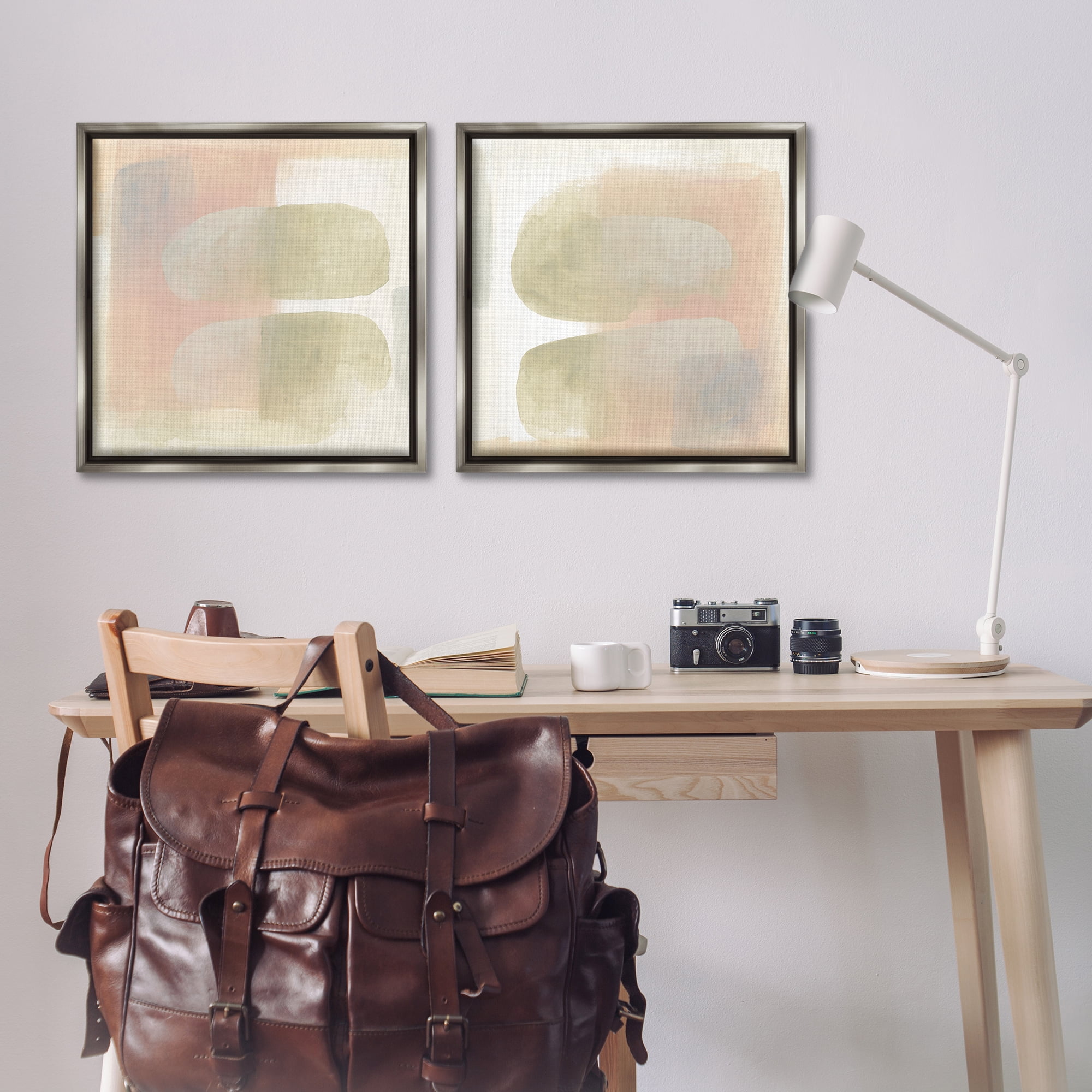 Stupell Industries Neutral Oblong Shapes Abstract Abstract Painting Gray Floater Framed Canvas Art Print Wall Art, 25 x 25, Set of 2