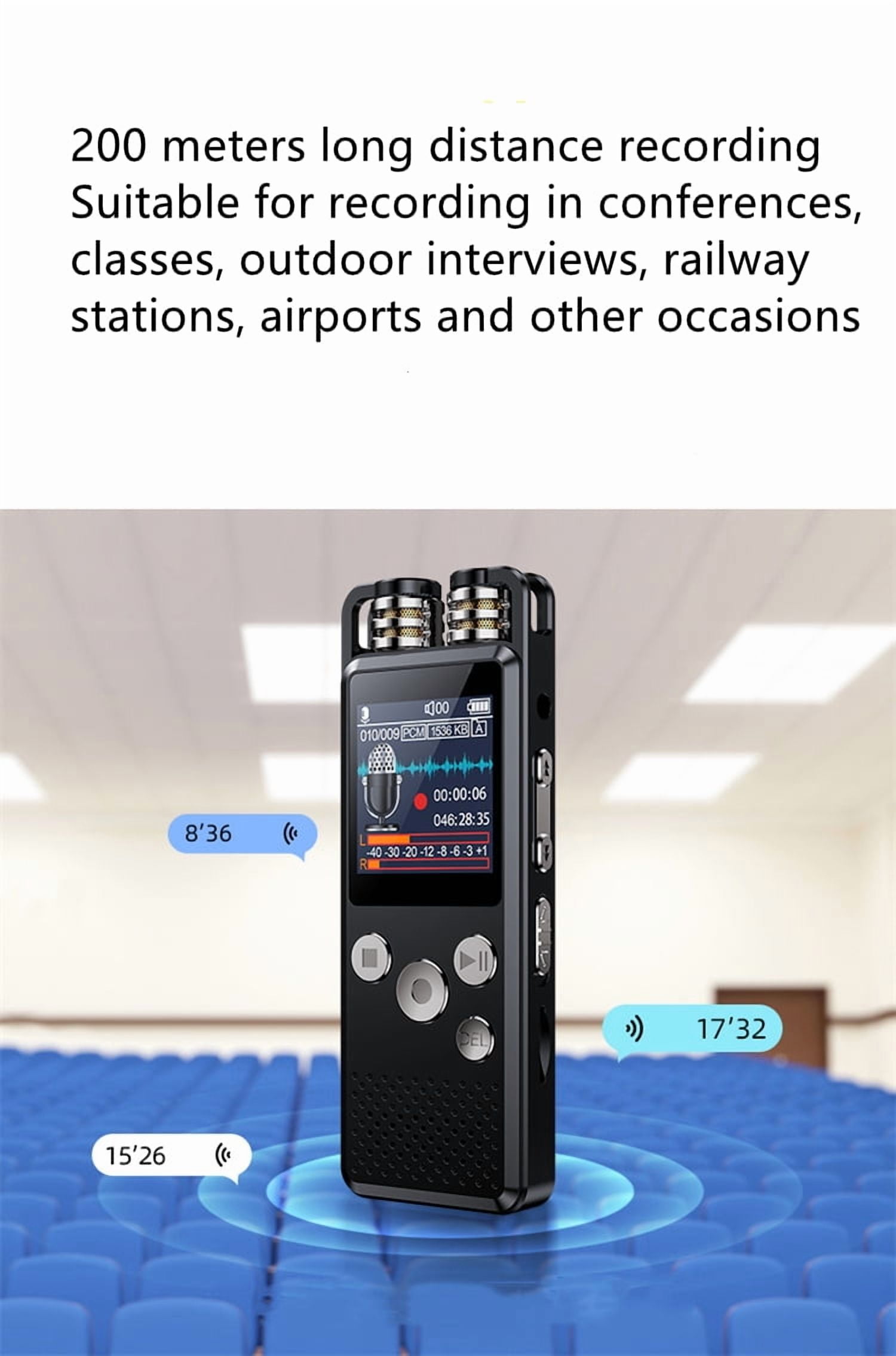KP666 Professional Voice-Activated Mini Digital Clear Sound Recorder Pen PCM 1536KBPS Stereo Recording Dual Microphones Denoise Lecture Meeting Dictaphone
