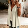 thumbnail image 6 of Craaazy Womens Sleeveless Tank Tops Plus Size, Solid Color Loose V Neck Cotton Linen Sleeveless Button Down Shirts, Eyelet Detail Sleeveless Tops for Women Daily Street & Office Wear, 6 of 7