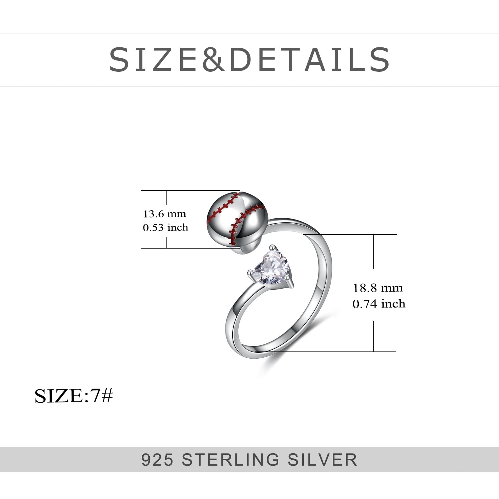 Baseball Rings Fidget Spinner Ring Sterling Silver Anxiety Stress Relieving Ring Adjustable Worry Free Band for Women