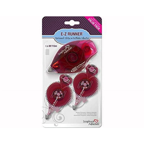 3L Scrapbook Adhesives E-Z Runner Permanent Refillable Dispenser, Value Pack, Dispenser 2 Refill Cartridges