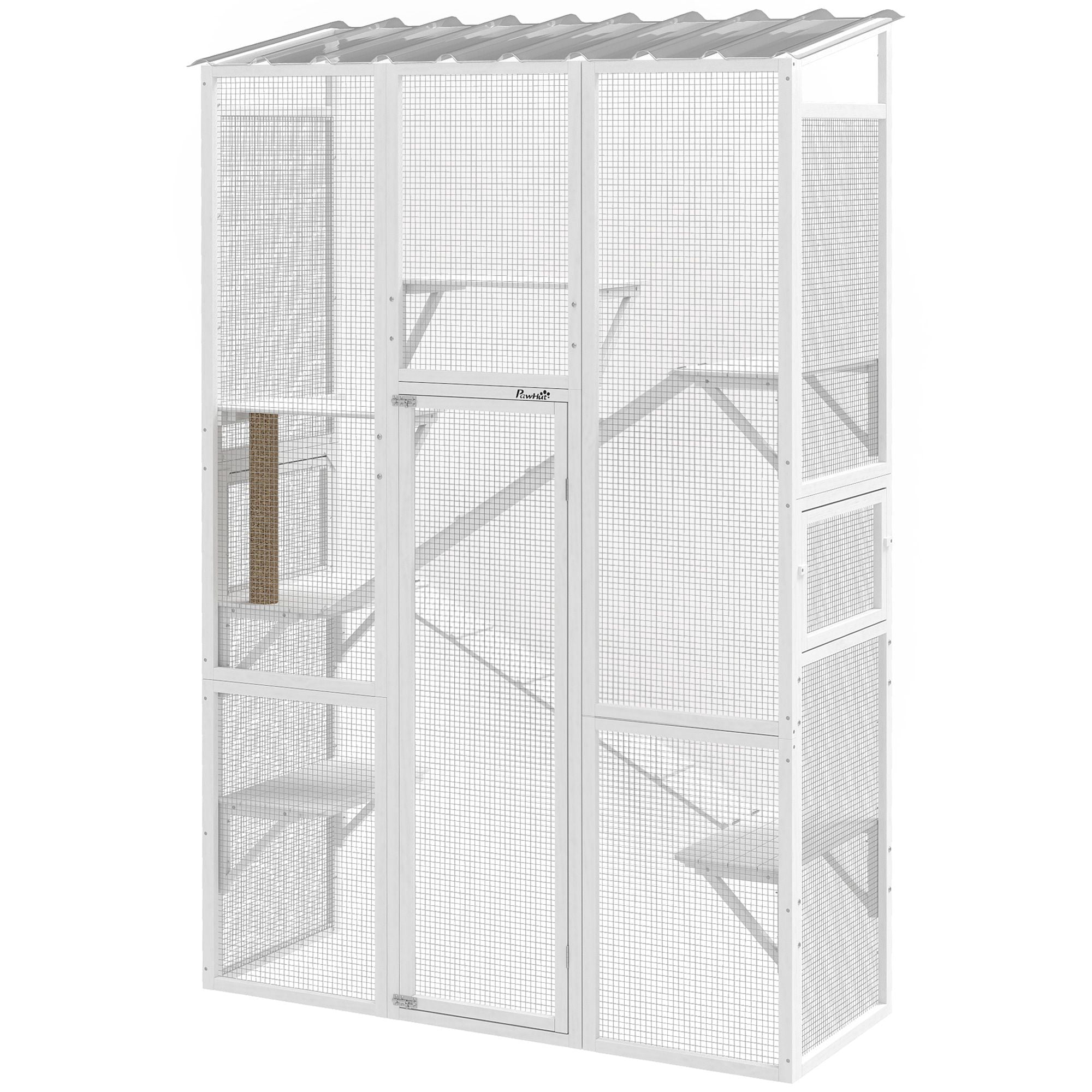 Dranite Wooden Cat House Outdoor, Catio with 2 Ramps & Jumping Platforms, for 2-3 Small Cats
