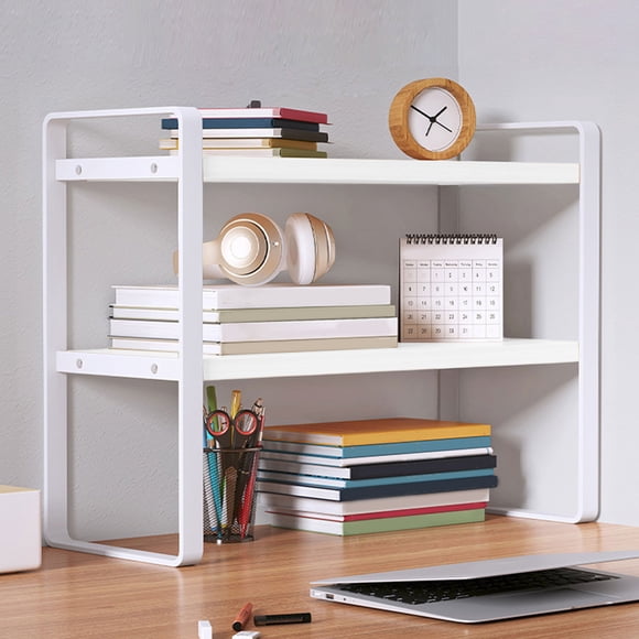 Ohmyroo Double-Layer Desktop Display Rack, Sturdy Organizer Shelf for Books, Monitors, and Office Equipment on Computer Desks and Countertops