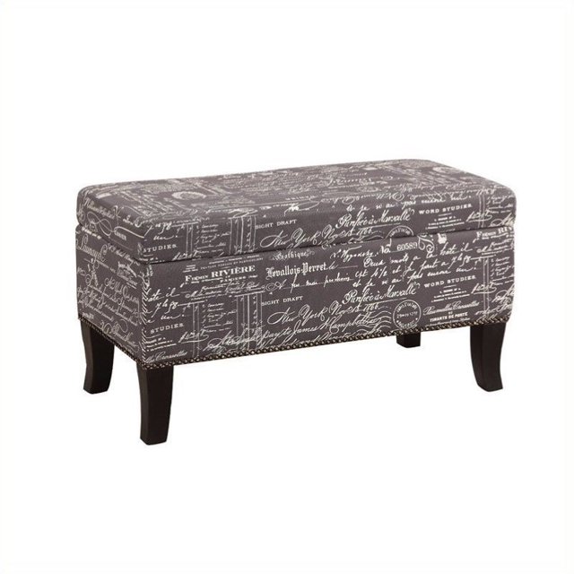 Riverbay Furniture Ottoman in Grey Linen with Script