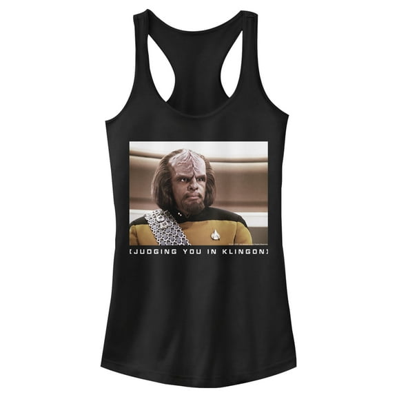 Junior's Star Trek: The Next Generation Worf Judging You in Klingon Racerback Tank Top Black Small