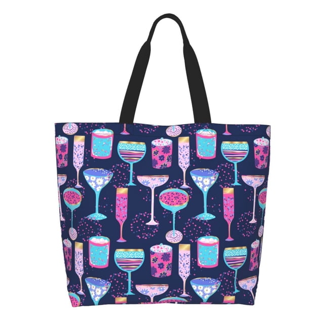 Easygdp Wine Glasses And Cocktails Bolsas Tote para Mujer, Bolsos de Hombro para Viaje, Bolsos de Mano de Gran Capacidad para Compras y Trabajo