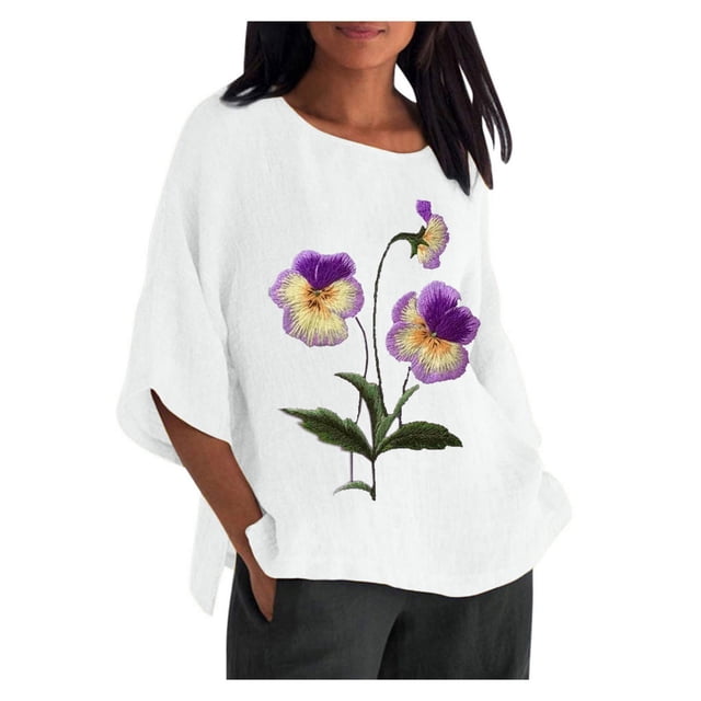 Birdeem Blouses pour Femmes Alzheimer Mode Décontractée Manches 3/4 Imprimé Coton Ample Blouse Haut