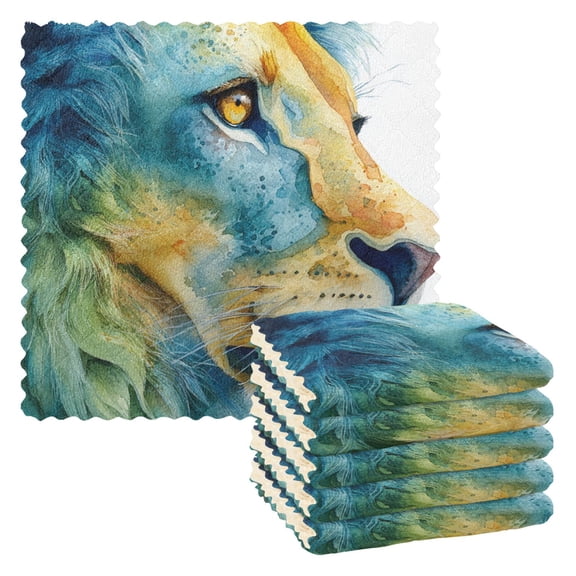 6 Pieces of Kitchen Towels 11x11Inch Kitchen Dish Cloths Kitchen Dish Towels Reuseable Cleaning Cloths Watercolor Blue Lion