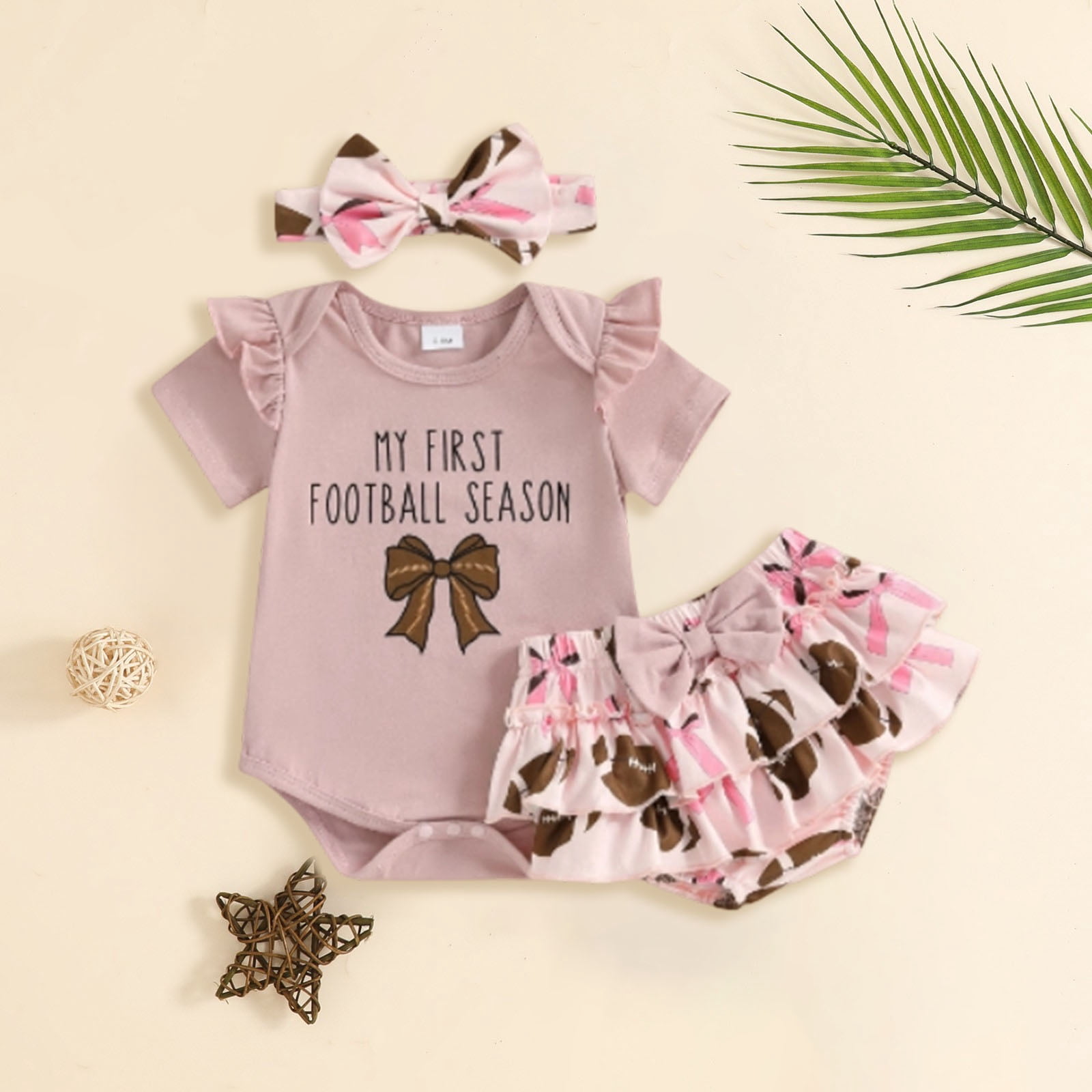 Faraee 0-18 Months Newborn Infant Baby Girl Clothes Ruffle Short Sleeve Romper Shorts Set Bowknot Floral Summer Outfits Light Pink