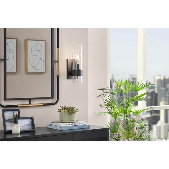 Denbeck 4.5 in. W Matte Black 1-Light Sconce Clear Glass