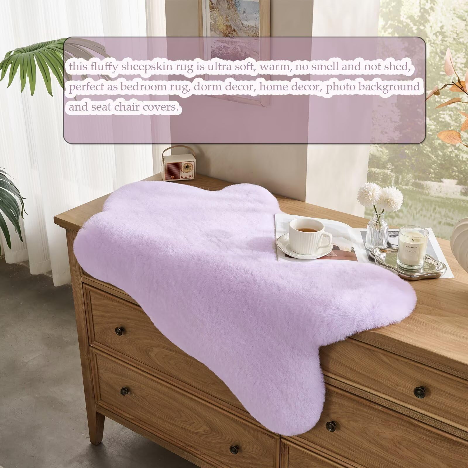 1700GSM Fuzzy Faux Sheepskin Fur Area Rug,Extra Soft Faux Fur Mat,Fluffy Shaggy Fur Rug for Bedroom Living Bedside Rug Room Decor-Lavender, 2 x6 ft