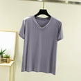 thumbnail image 2 of Akafmk Pajama Tops for Women,Soft Sleepwear Shirts,Short Sleeve Tops Solid Color Loose Fitting V-neck Casual Blouses Tunic Tops, 2 of 4