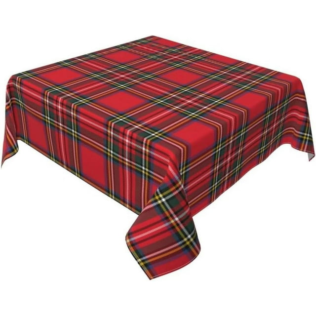 Nappe de Noël 54x54 Pouces Carrée Rouge Vert à Carreaux Buffalo Nappe Anti-Poussière Résistante aux Plis Rustique pour Fête de Noël