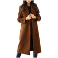 thumbnail image 2 of IROINNID Women's Comfy Mid-Long Coat Notch Lapel Solid Color Trench coat Long Sleeve Outwear, Brown, 2 of 9