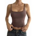 thumbnail image 4 of Women'S Double Lined Camisole Tank Tops - Adjustable Spaghetti Strap Top, Basic Tank for Layering Brown L, 4 of 7