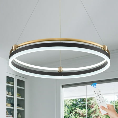 Modern LED Pendant Light 23.6" Black Gold Dimmable Circular LED Chandelier 1 Ring with Remote, Round Hanging Light for Kitchen Island Dining Room Living Room Foyer Entryway