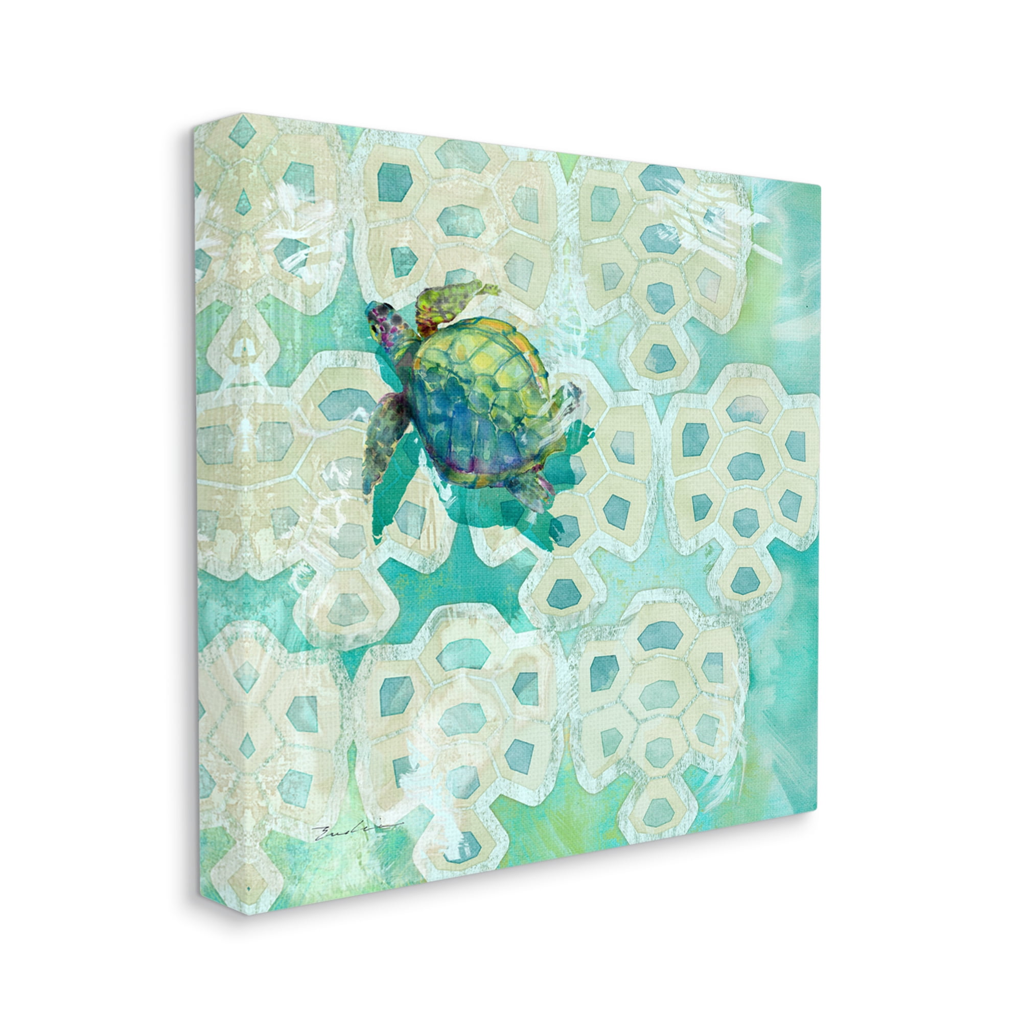 Stupell Sea Turtle Geometric Pattern Landscape Painting Gallery Wrapped Canvas Print Wall Art