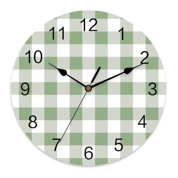 Wall Clock 14 Inch Farmhouse Vintage Round Silent Decorative Wall Clocks Battery Operated for Living Room Bedroom Kitchen Classroom Decor, Gingham Checkered Texture Green,Large