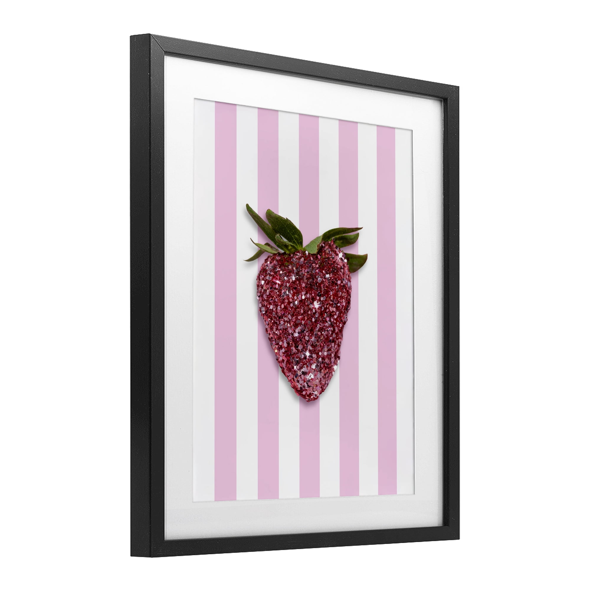 Stupell Industries Glimmer Strawberry on Green Stripes Black Framed Print Under Glass, design by LISH Creative