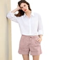 thumbnail image 6 of Stralyhd Womens Shorts Casual Cotton Linen Cargo Short 2026 Summer Vacation Fashion Mid-Rise Shorts Basic Short with Pockets Pink XXXL, 6 of 7