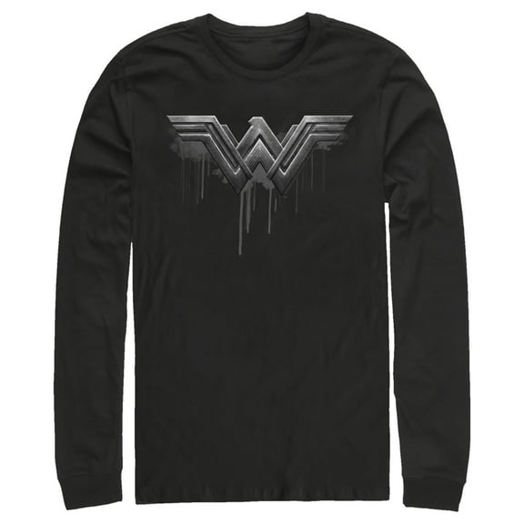 Men's Zack Snyder Justice League Wonder Woman Silver Logo Long Sleeve Shirt Black 2X Large