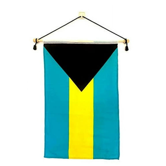 Bahamas 12"x18" Polyester Wall Banner Flags, 12 x18 Bahamian Wall or School Flag Mounted on a Birch Wood Banner Pole, Much Larger Than Mini 4"x6" Banner Flags