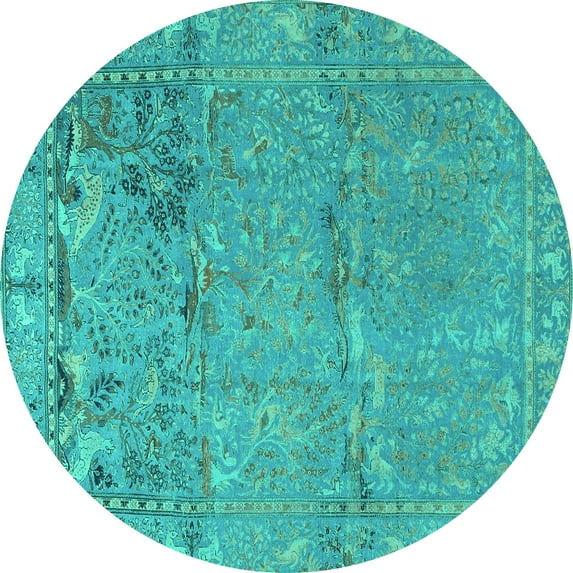 Ahgly Company Machine Washable Indoor Round Animal Turquoise Blue Traditional Area Rugs, 5' Round