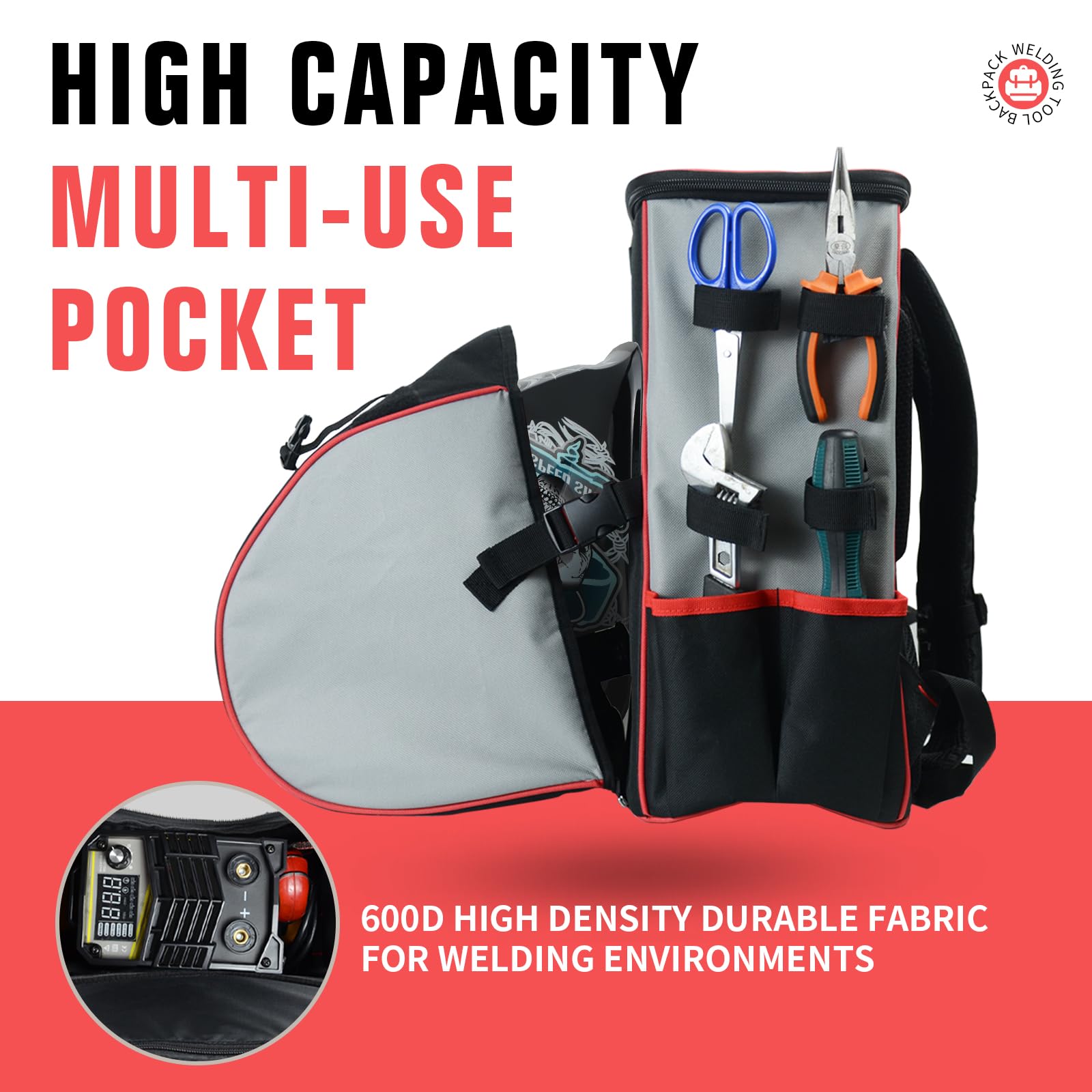 TRQWH Welding Backpack for Men Waterproof Reinforced Bottom Large Capacity Extreme Gear Pack with Helmet Catch Multipurpose Welding Tools Backpack