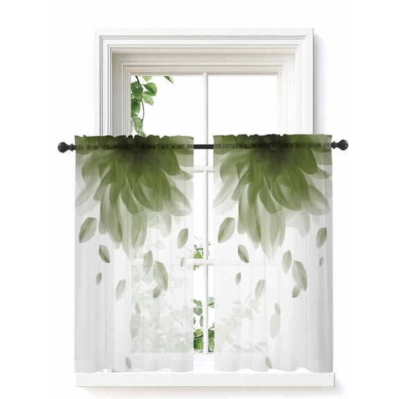 Modern Sage Green Curtains 45 Inch Length,Sheer Curtains for Bedroom Living Room Window Gradient Floral Abstract Bohemian White Rod Pocket Drapes Kitchen Curtains Small Half Window 42"x45" 2 Panels