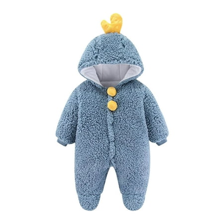 

YWDJ 2022 Onesies for Baby Newborn Baby Fleece Footie Snowsuit Winter Cartoon Warm Hooded Romper Jumpsuit Outfits For Girls Boys Blue 3-6 Months