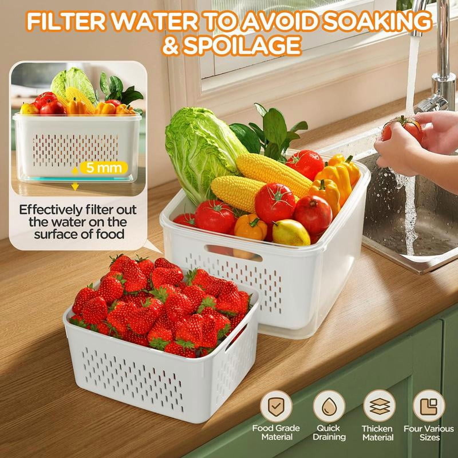 Fruit & Vegetable Storage Box, 6 Counts Double Layer Drainage Box,Kitchen Accessories Storage Organizer, Household Essentials,Containers Utensils