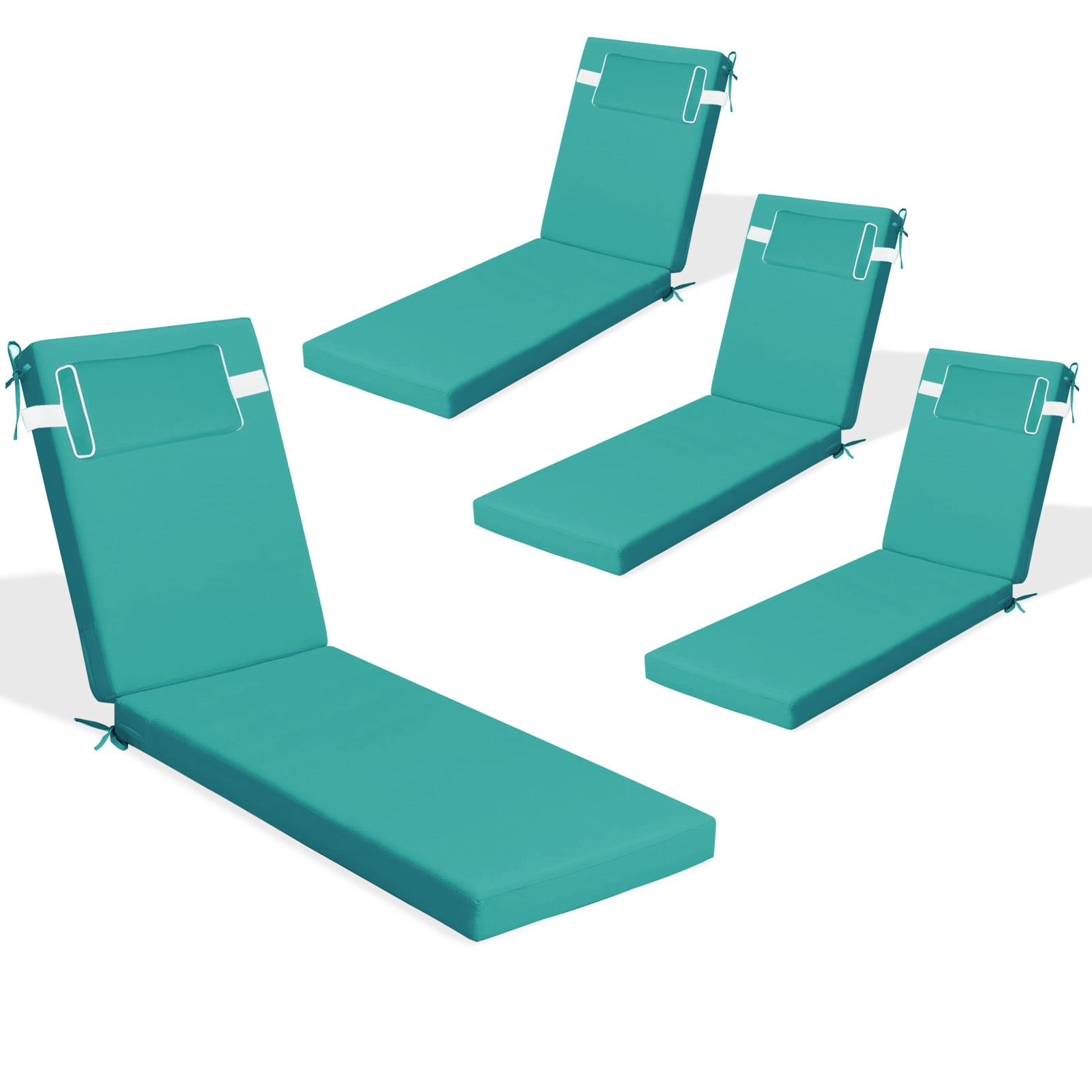 Outdoor Chaise Lounge Cushion with Adjustable Headrest and Straps