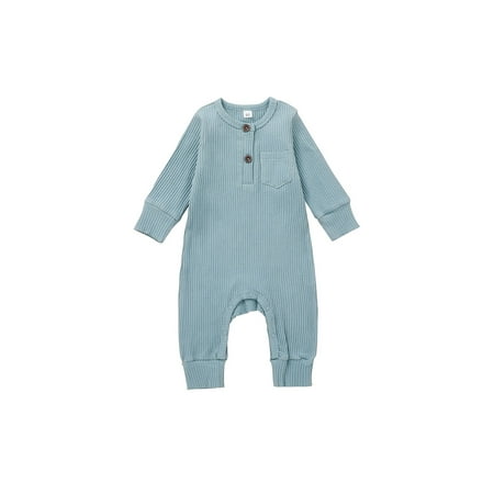 

IZhansean Newborn Baby Boy Girl Solid Knitted Button Long Sleeve Romper Jumpsuit Bodysuit Fall Winter Clothes Light Blue 6-9 Months