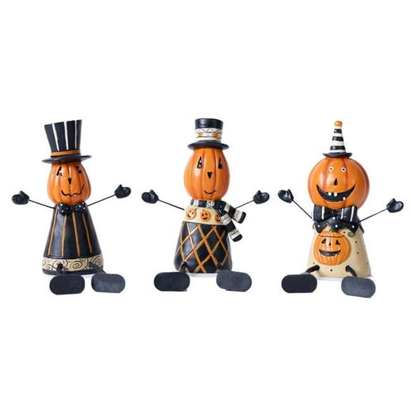 Melrose 55954DS Jack o Lantern Shelf Sitter, Orange & Black - Set of 3