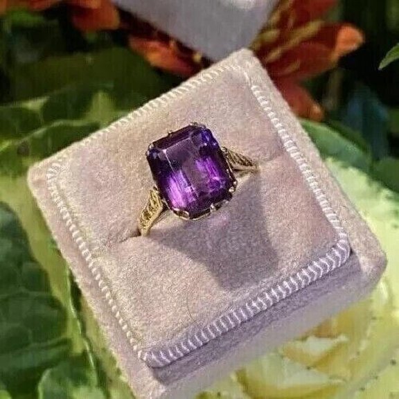 2Ct Emerald Cut Lab Created Amethyst Diamond Woman's Ring 14K Yellow Gold Plated Sterling Silver