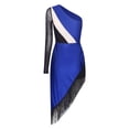 thumbnail image 2 of YUUMIN Robe de Danse Salsa Samba pour Femmes Manches Longues Asymétrique à Franges Bleu Royal TG, 2 of 5