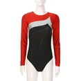 thumbnail image 3 of iEFiEL Womens Glitter Rhinestone Gymnastics Leotard Long Sleeve Color Contrast Figure Ice Skating Bodysuit Red S, 3 of 7