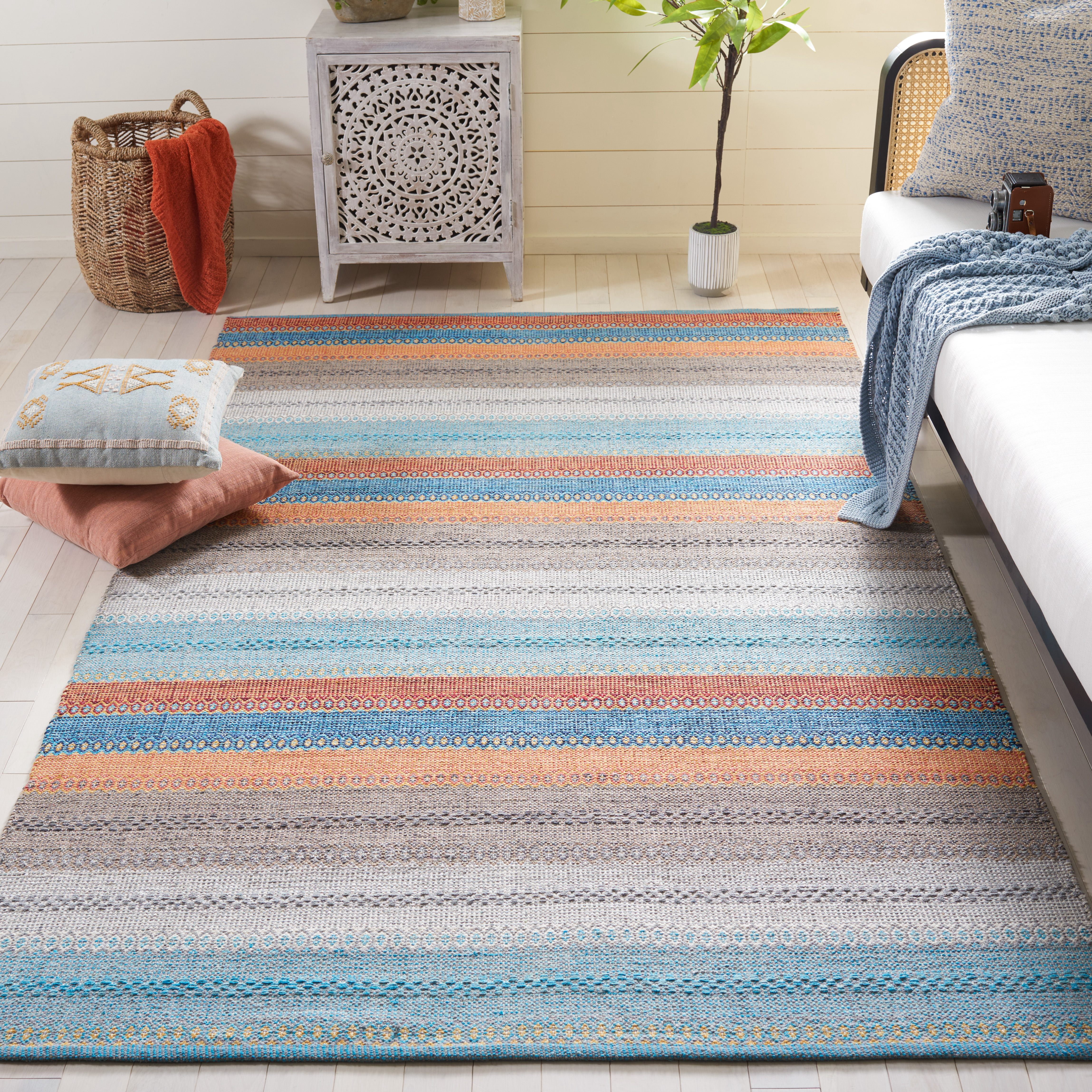 SAFAVIEH Montauk Albine Striped Cotton Area Rug, Grey/Orange, 5' x 8'