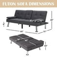 thumbnail image 3 of Bonzy Home Futon Versatile Sofa Bed with Cup Holders USB Port Foldable 2-Seater Guest Bed for Living Room Gray, 3 of 8