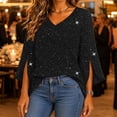 thumbnail image 6 of IUYRTFE Women's V-Neck Mesh Split Sleeve Top Glitter Party Blouse Loose Fit Evening Wear, 6 of 7