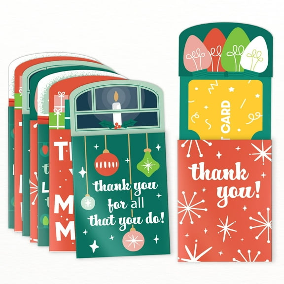 Big Dot of Happiness Assorted Red & Green Holiday Thank You Gift Card Holders with Envelopes, Christmas Appreciation Cash Money Holders and Gift Card Sleeves, Holiday Nifty Gifty Pack, Set of 8