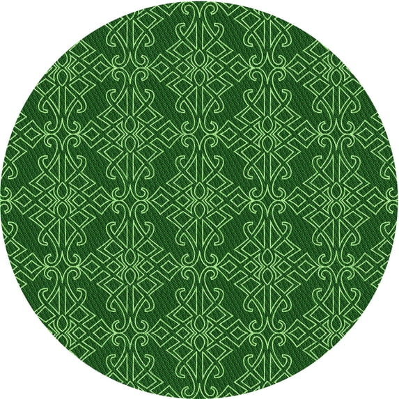 Ahgly Company Machine Washable Indoor Round Transitional Deep Emerald Green Area Rugs, 6' Round