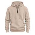 thumbnail image 3 of MNCLS Men's Waffle Knit Hoodie Pullover with Quarter-Zip Neck, Drawstring Hood and Kangaroo Pocket for Casual Everyday Wear - KHAKI_S, 3 of 5