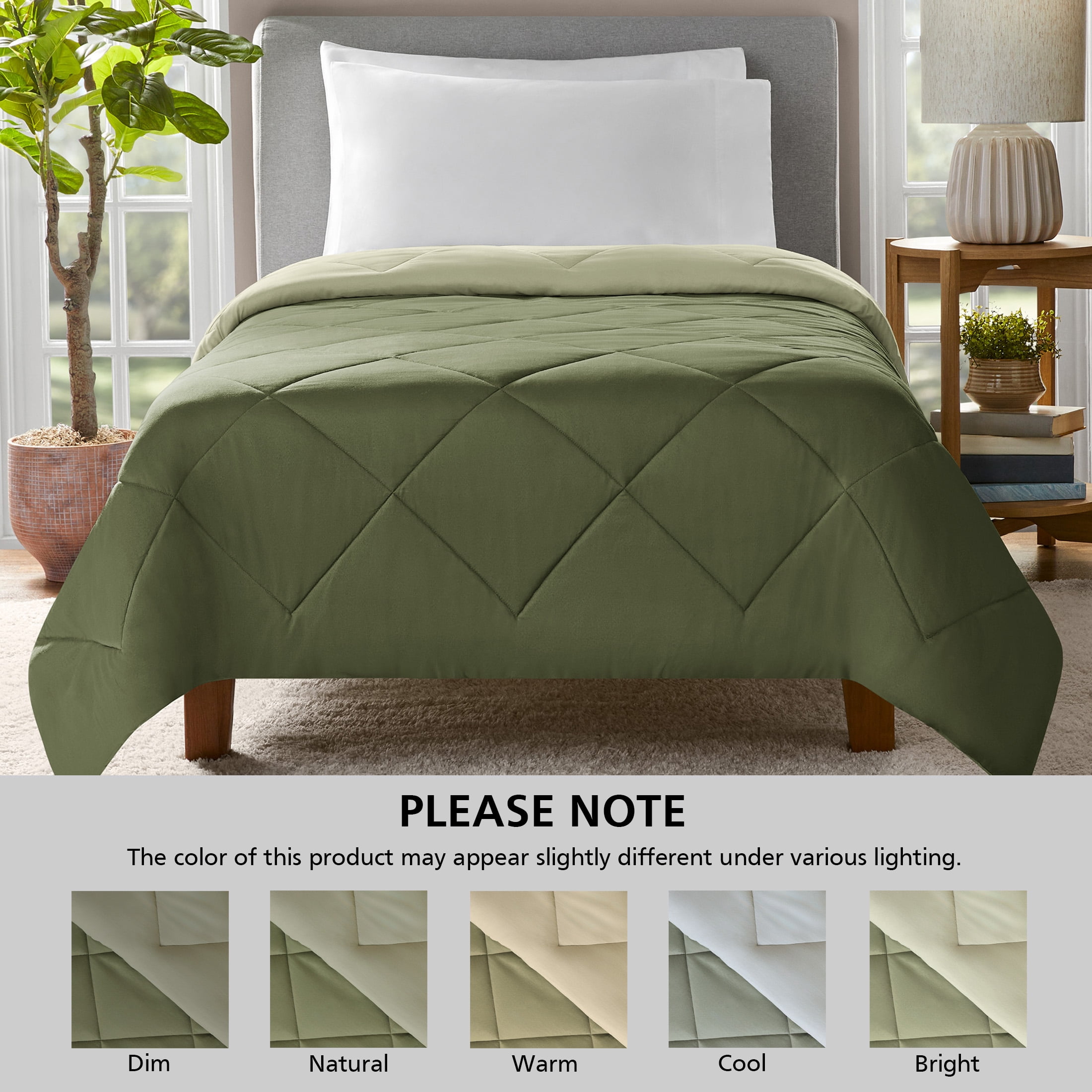 Mainstays Twin/Twin XL Comforter, All-Season Reversible Microfiber, Dark Green