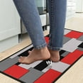 thumbnail image 4 of Kitchen Rugs Set of 2- Red, Black, and Grey Modern Geometric Non-Slip Washable Floor Mats - Comfort Sink and Laundry Room Runner - Contemporary Abstract Art Design Decor 17x47.2 and 17x30 inches, 4 of 7