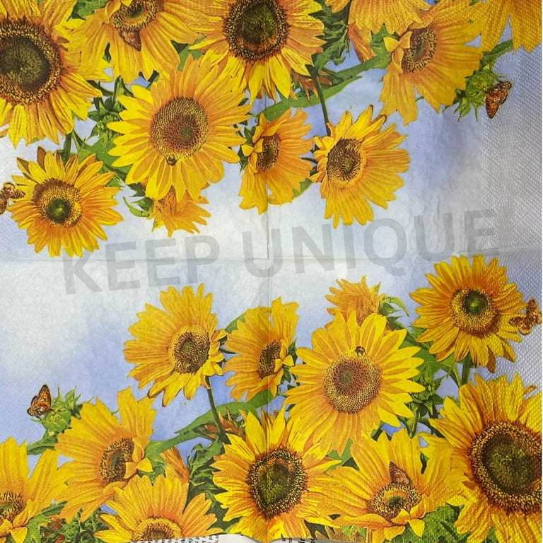 Keep Unique Sunflowers Paper Napkins, Flower Decoupage Decorative Napkin,  Yellow, 20/Pack 