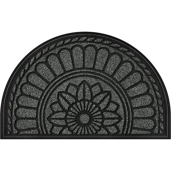 Half Round Door Mat, Non-Slip Welcome Entrance Way Durable Rubber Low-Profile Heavy Duty Doormat, Half Circle Mats for Garage, Patio, High Traffic Areas, 24" x 36", Gray