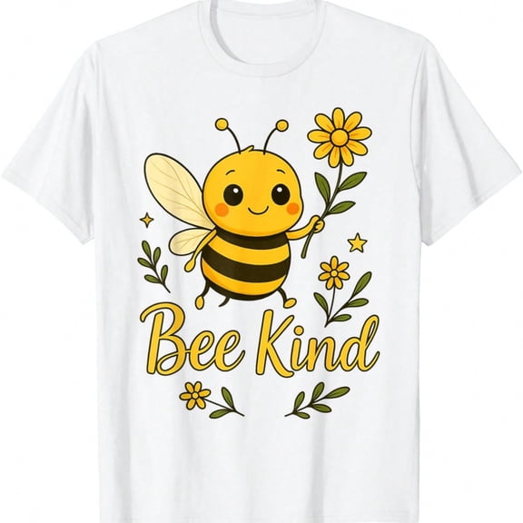 Bee Kind Graphic T-Shirt Inspirational Bumblebee Flower Short Sleeve Unisex White Tee