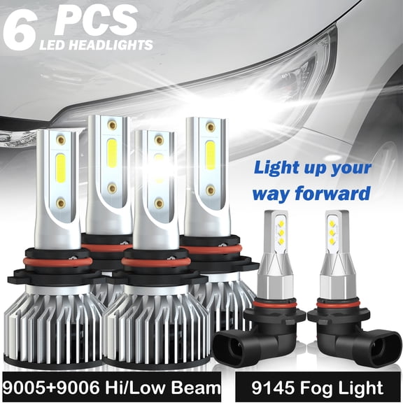 LED Headlight + Fog Light Bulbs Combo For GMC Canyon 2004-2012,500% Brighter than Halogen